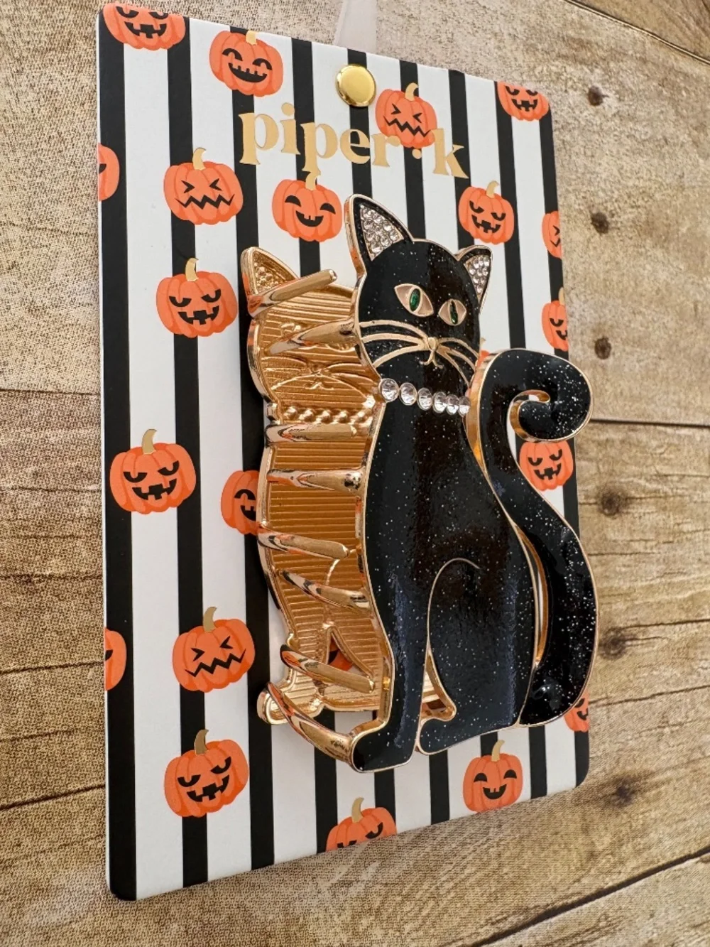 Piper K Halloween Theme Black Kitty Cat Hair Clip Brand New on Card
